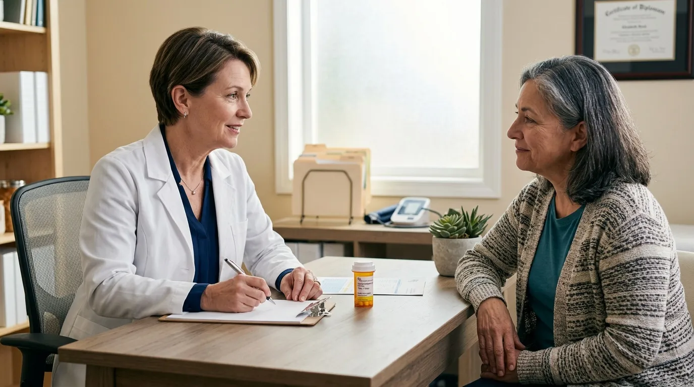 Médecin en blouse blanche consultent une patiente à son bureau